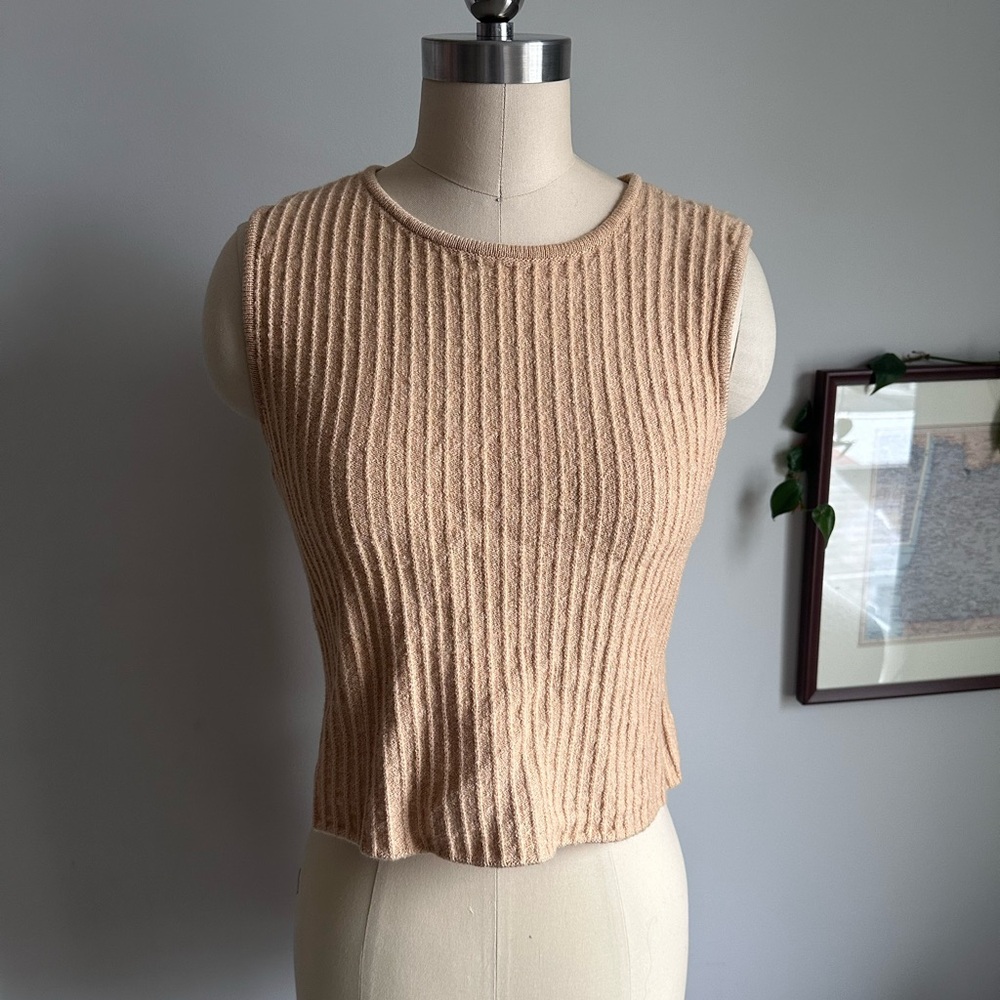 Vintage St John Sport Small Knit Beige Tan Tank Top Cropped